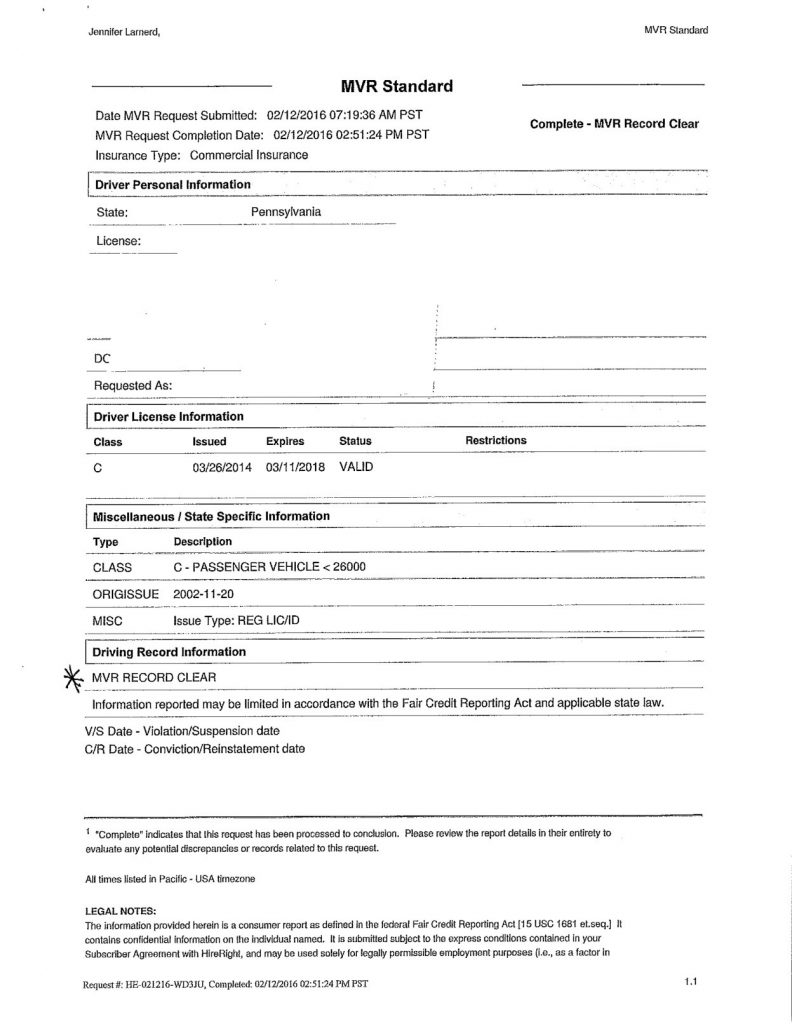 MVR Sample 1 - Record Clear