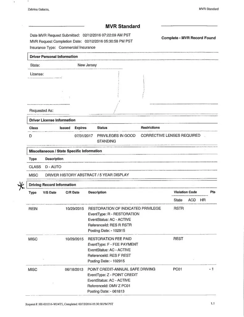 MVR Sample 2 - Record Found